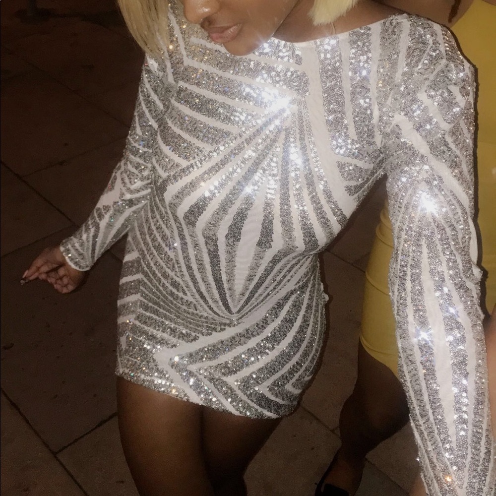 Silver Sequined Mini Dress